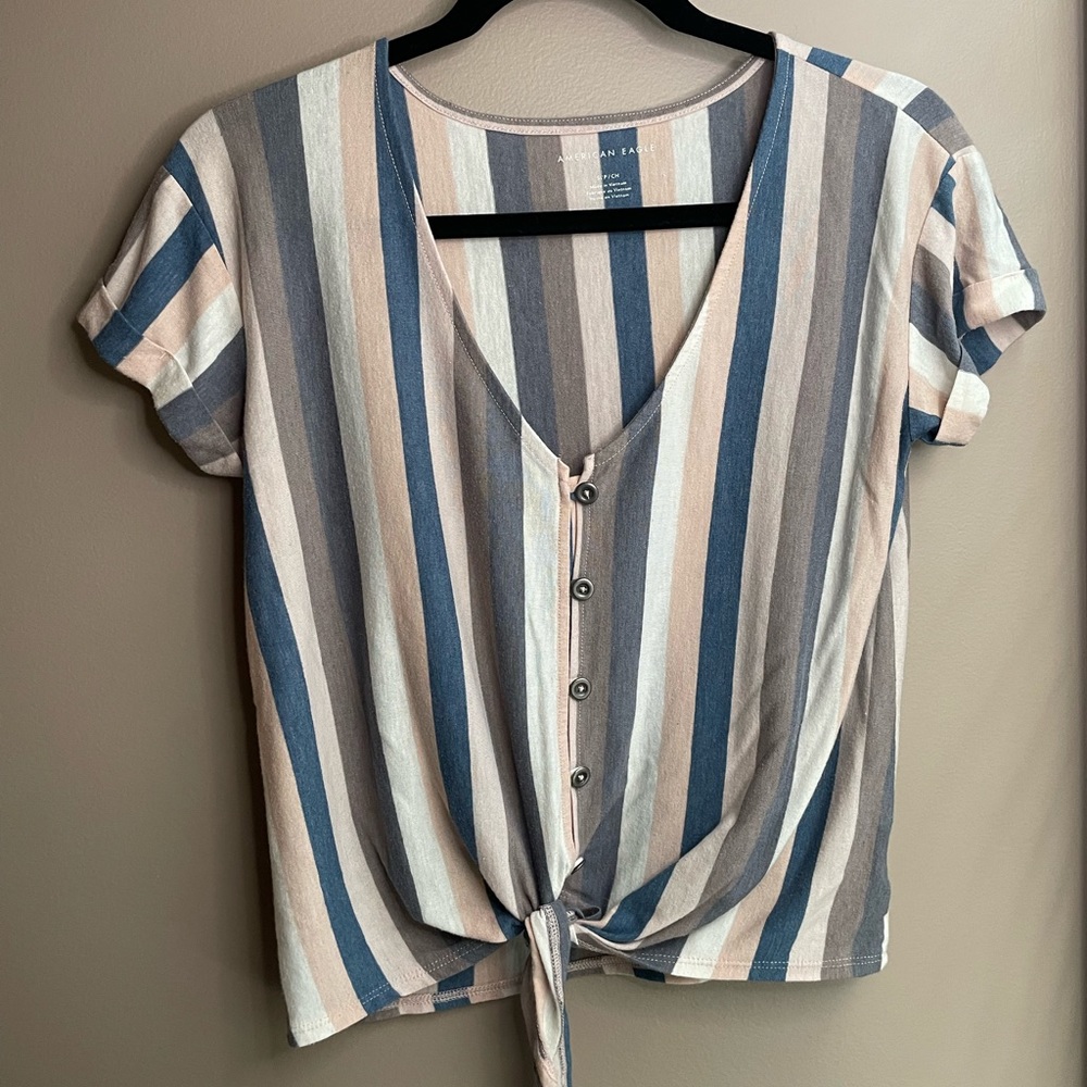 American Eagle Tie-Front Striped Tee